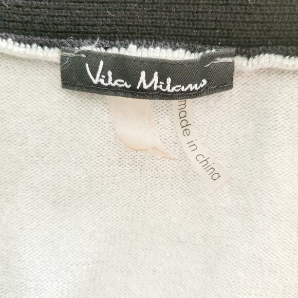 Women's Striped Long Open Cardigan - Black White Gray Size Small Sweater - Picture 10 of 11